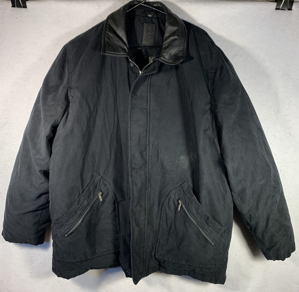 Expedition by Robert Comstock Black Jacket Men's Size XL Leather Collar Outdoor